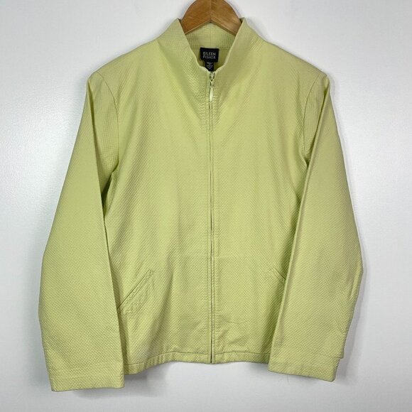 Eileen Fisher  Full Zip Collared Lightweight Textured Jacket  Yellow Green M - Picture 1 of 3